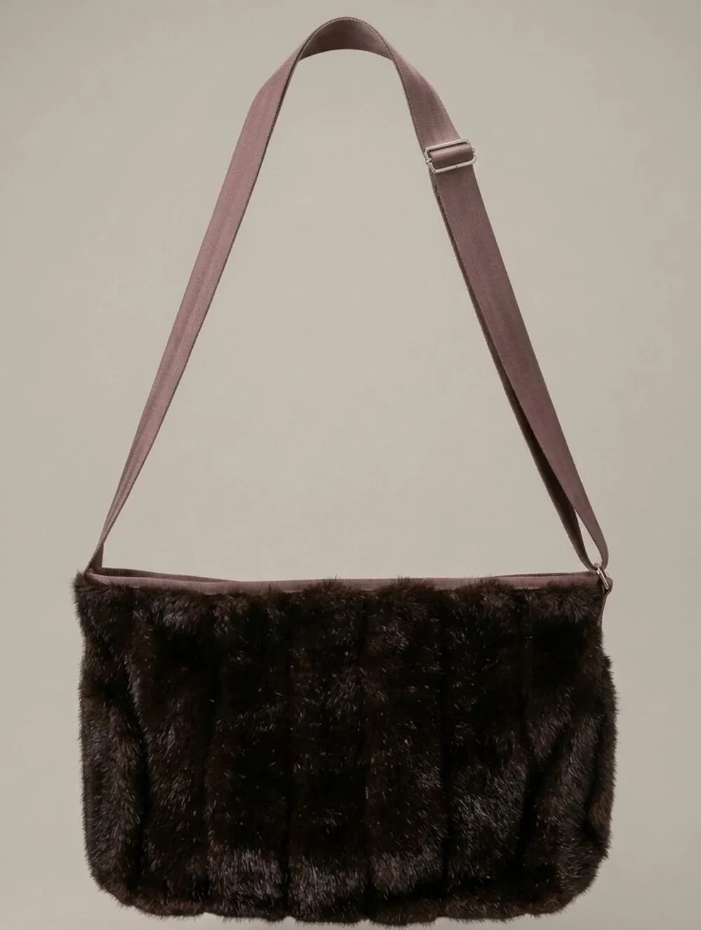 Harveys Seatbelt Bags Rare Vintage Plush Faux Fur Crossbody Shoulder Bag Brown